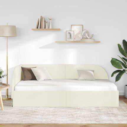 Hjørnesengramme med hovedgærde Creme 100 cm x 200 cm Fløjl