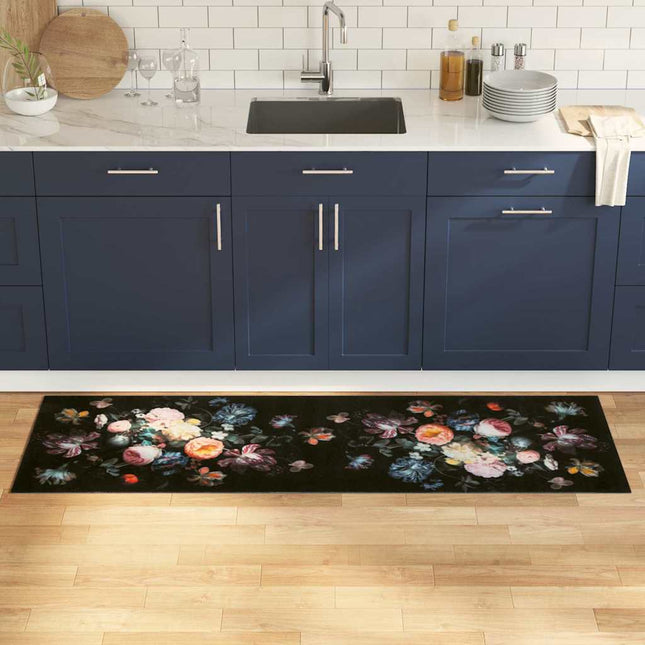 Køkken tæppe Sort 180 x 60 cm Fløjl