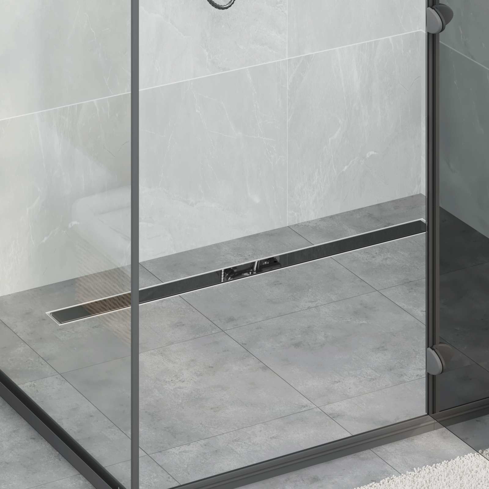 Bruseafløb Glasdæksel med 360° Siphon Sort 100 cm