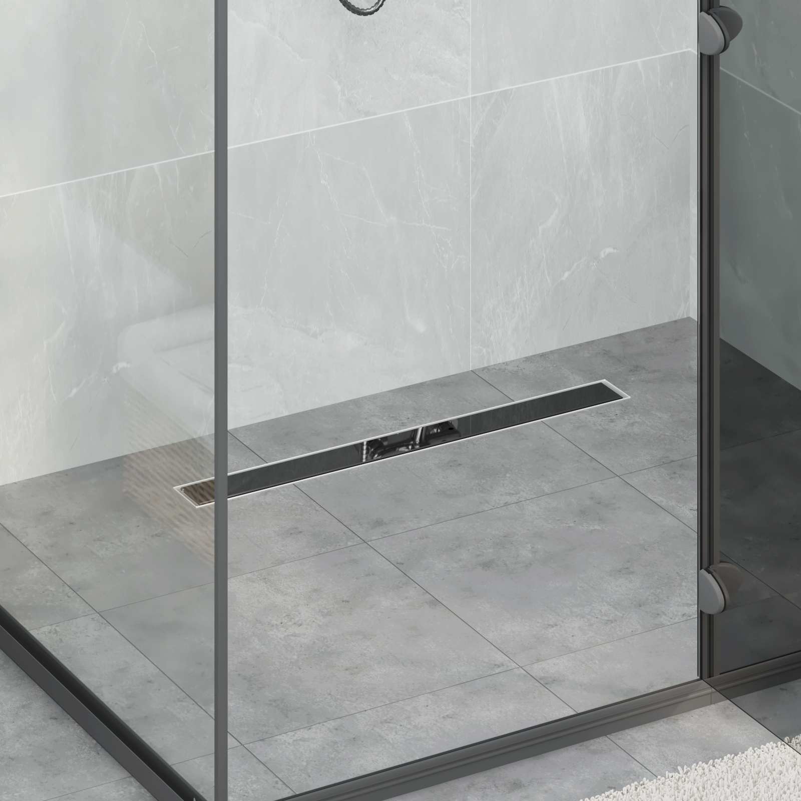 Bruseafløb Glasdæksel med 360° Siphon Sort 70 cm