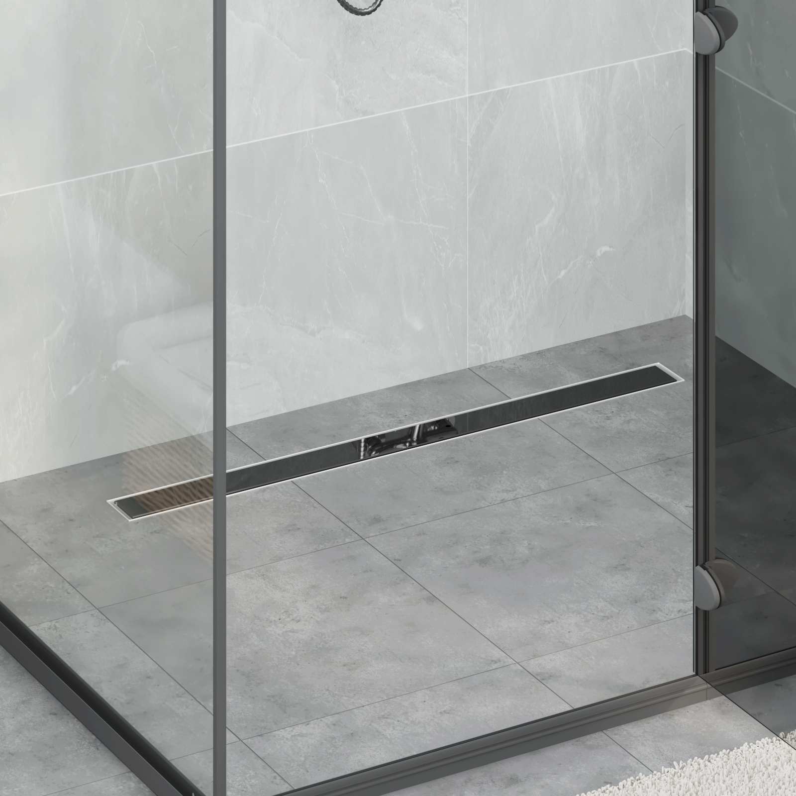 Bruseafløb Glasdæksel med 360° Siphon Sort 90 cm