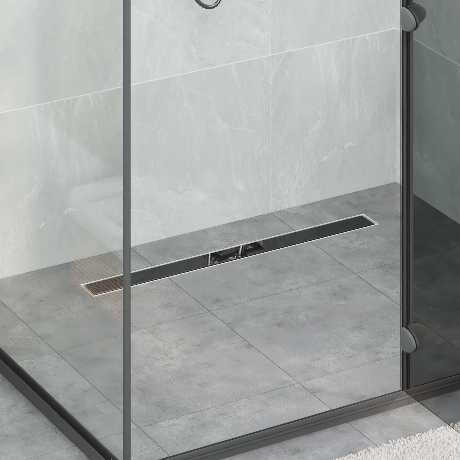 Bruseafløb Glasdæksel med 360° Siphon Sort 80 cm