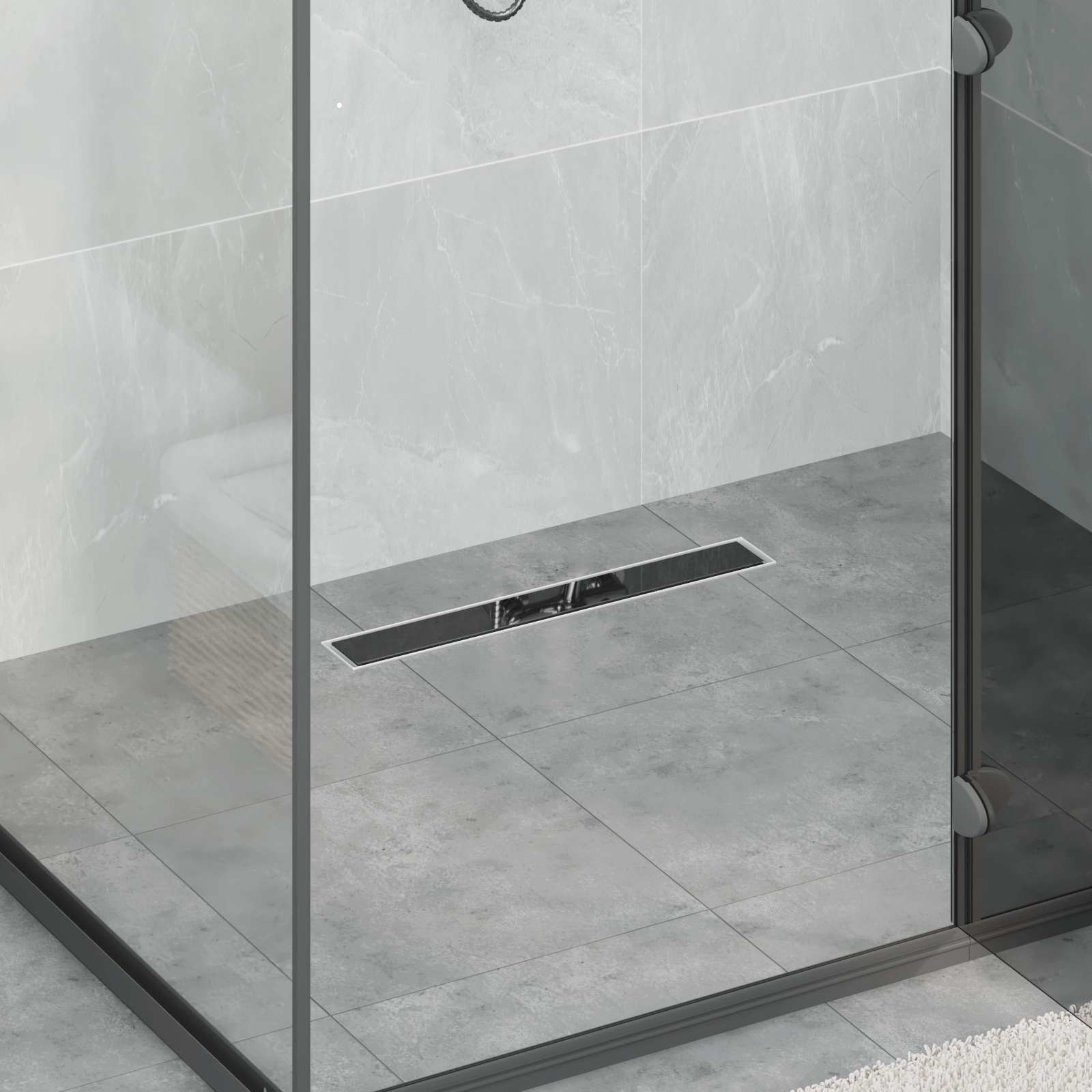 Bruseafløb Glasdæksel med 360° Siphon Sort 50 cm