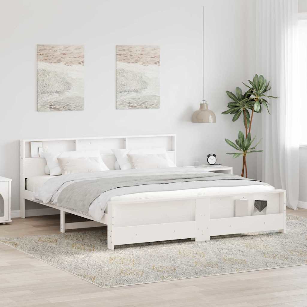 Sengestel med hylde Hvid 180 x 200 cm Massivt fyrretræ