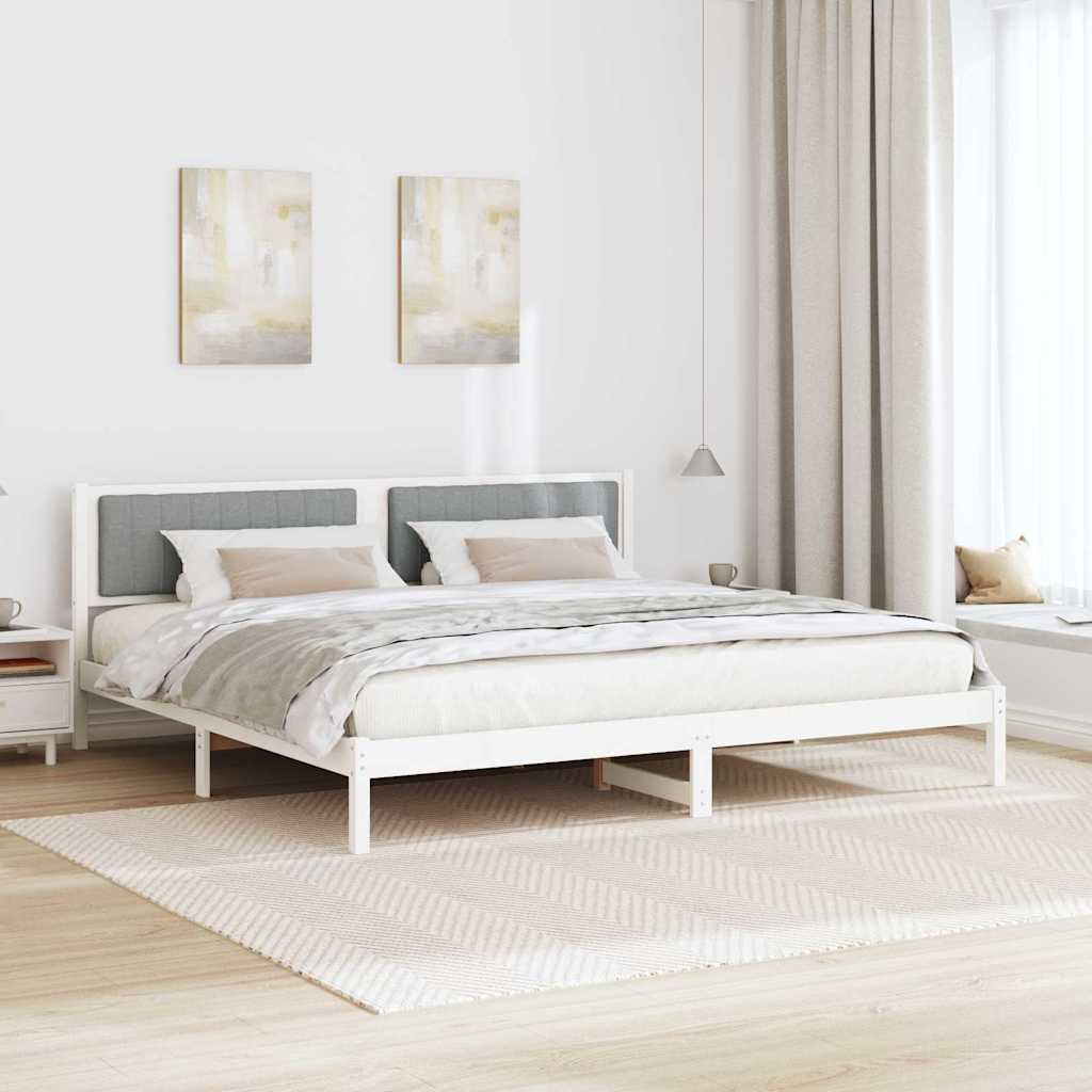 Sengestel med hovedgærde Lysegrå 200 x 200 cm Massiv fyrretræ