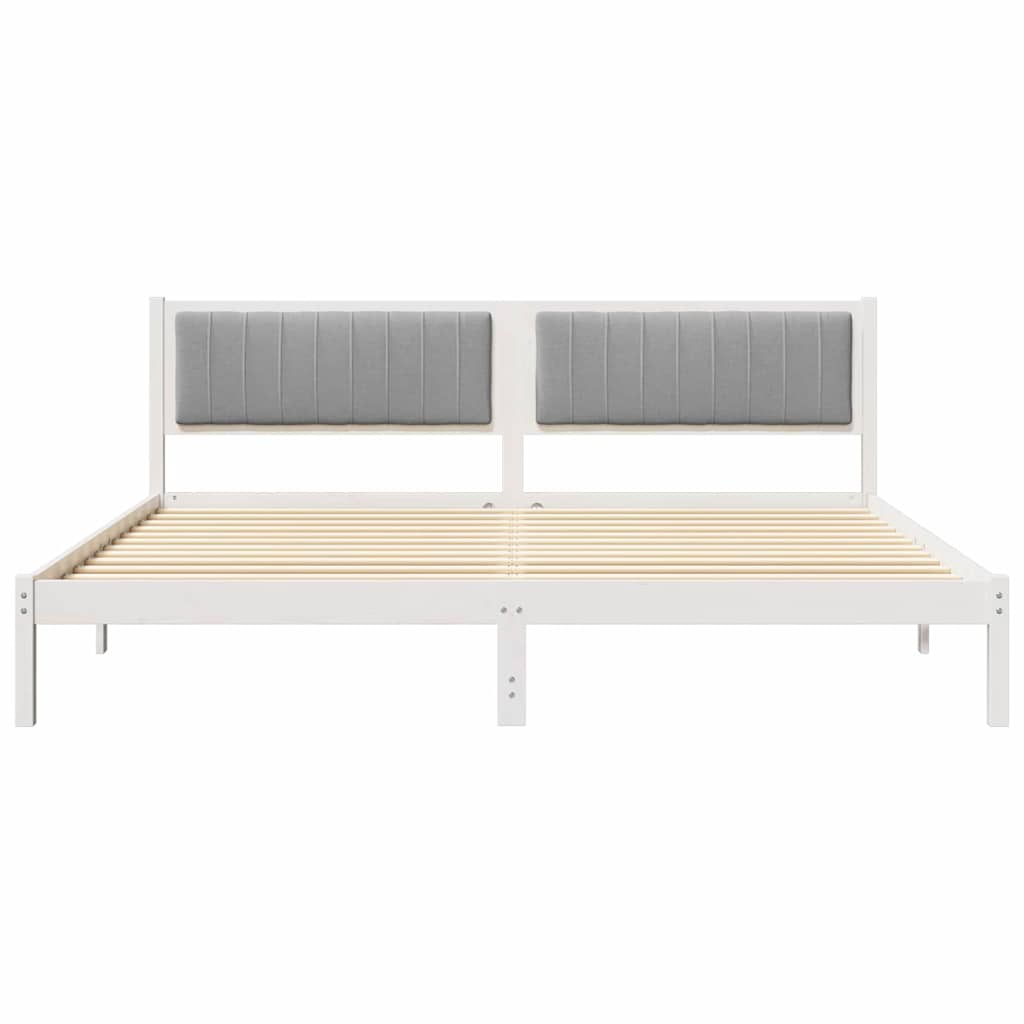Sengestel med hovedgærde Lysegrå 200 x 200 cm Massiv fyrretræ