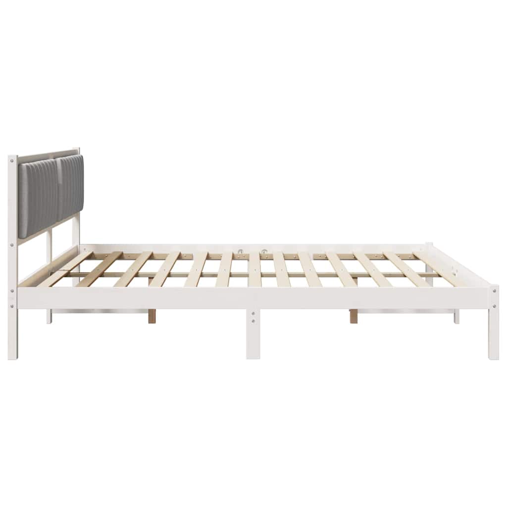 Sengestel med hovedgærde Lysegrå 200 x 200 cm Massiv fyrretræ
