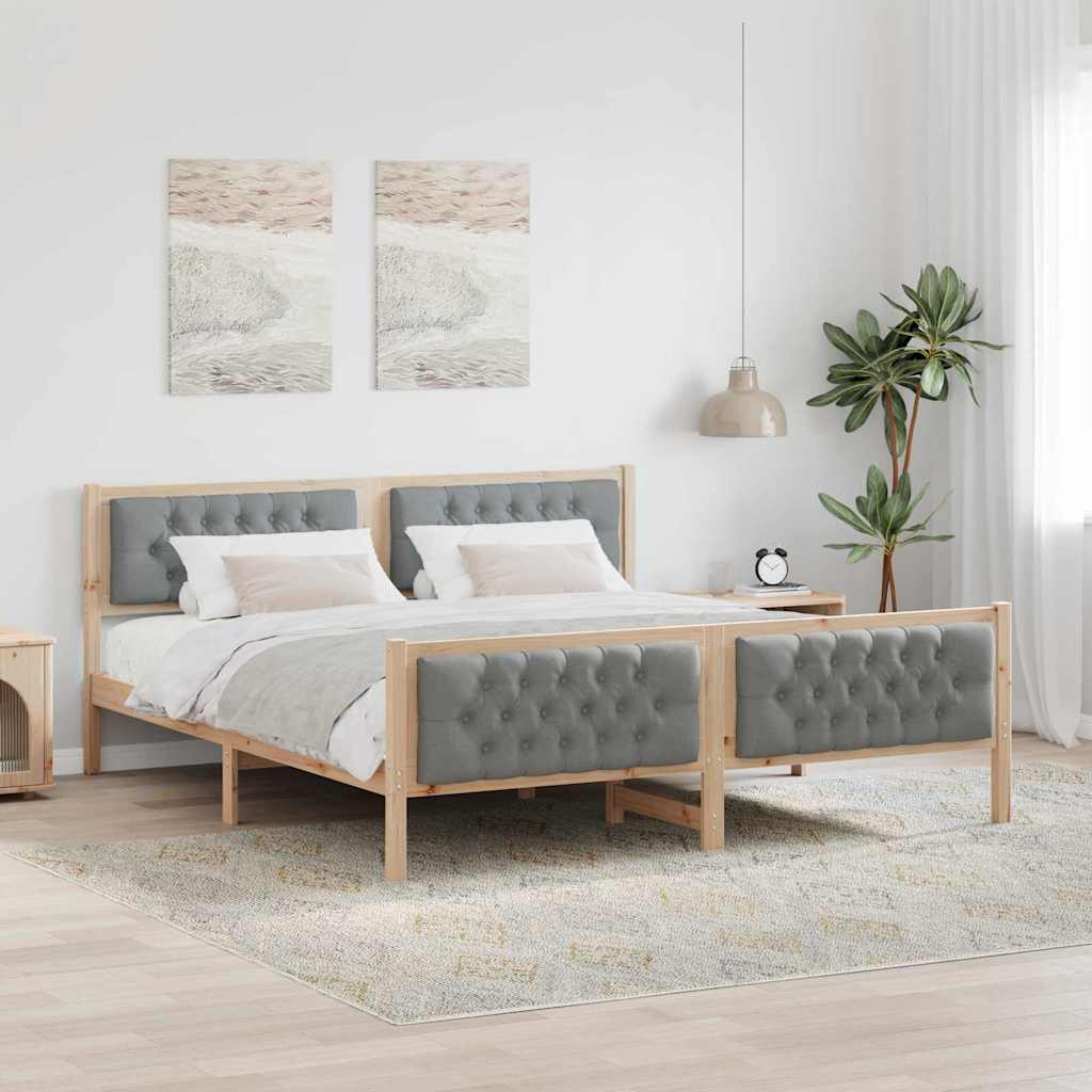 Sengestel med hovedgærde Lysegrå 160 x 200 cm Massiv fyrretræ