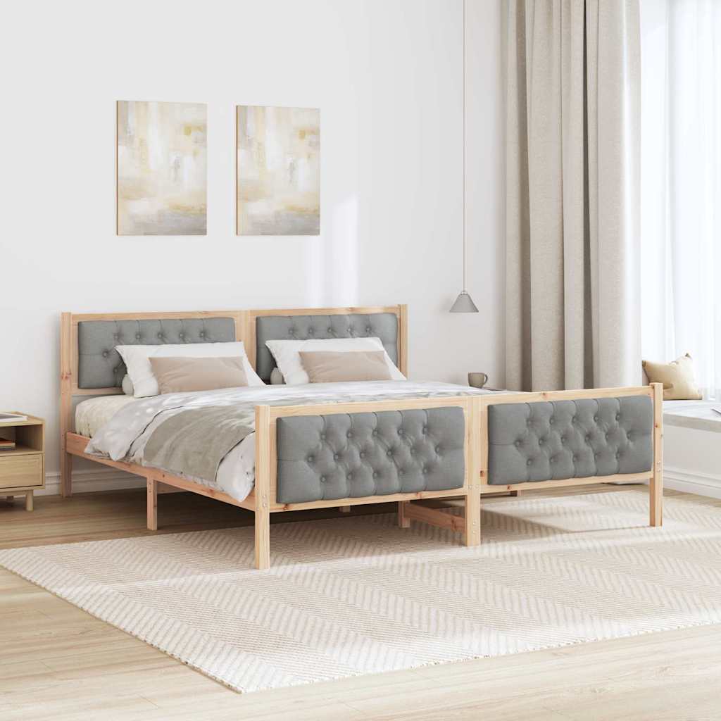 Sengestel med hovedgærde Lysegrå 160 x 200 cm Massiv fyrretræ