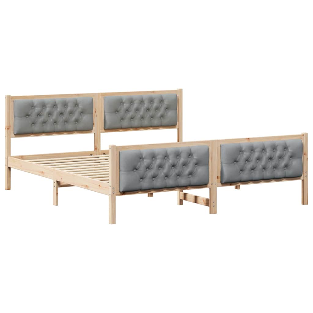 Sengestel med hovedgærde Lysegrå 160 x 200 cm Massiv fyrretræ