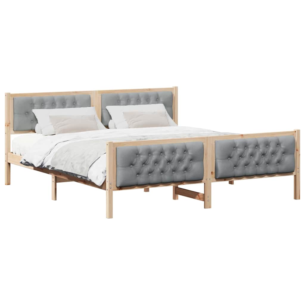 Sengestel med hovedgærde Lysegrå 160 x 200 cm Massiv fyrretræ