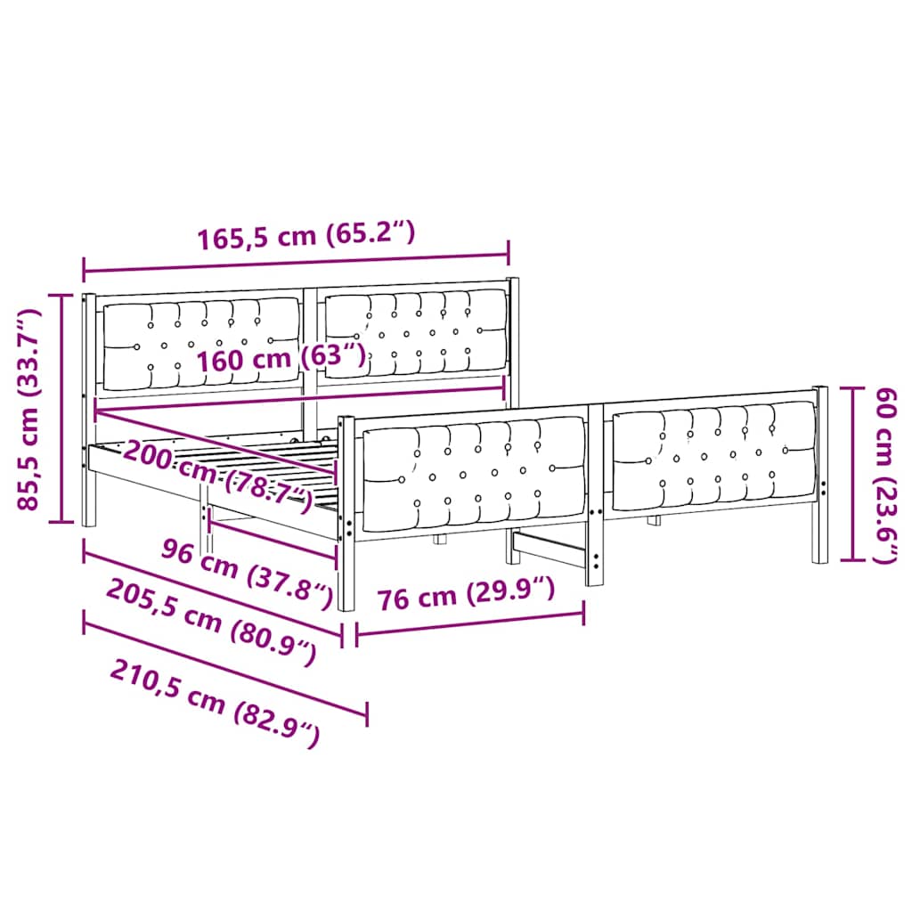 Sengestel med hovedgærde Lysegrå 160 x 200 cm Massiv fyrretræ