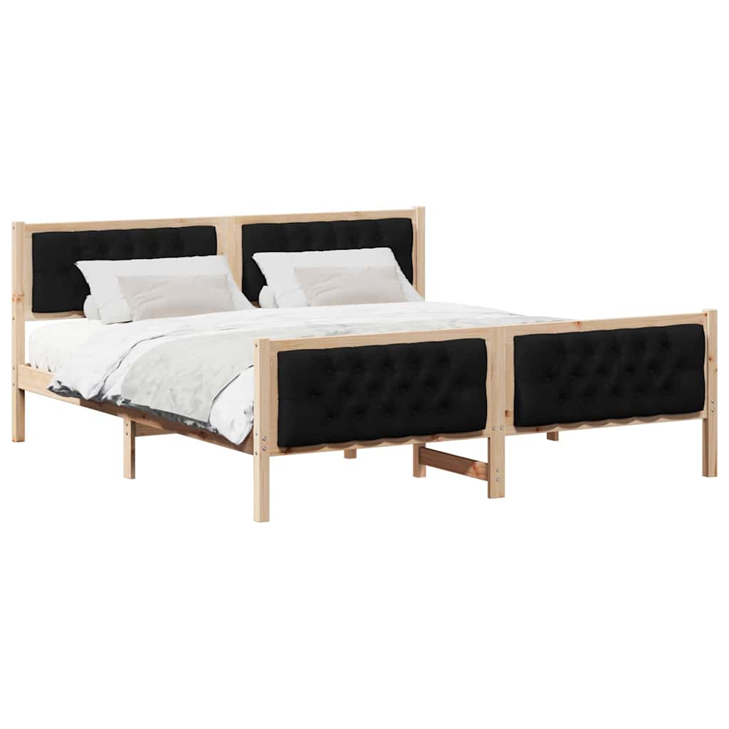 Sengestel med hovedgærde Sort 160 x 200 cm Massiv fyrretræ