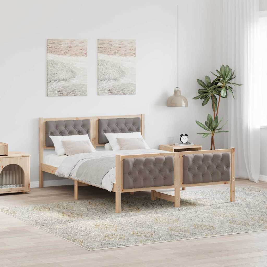 Sengestel med hovedgærde Gråbrun 140 x 200 cm Massiv fyrretræ
