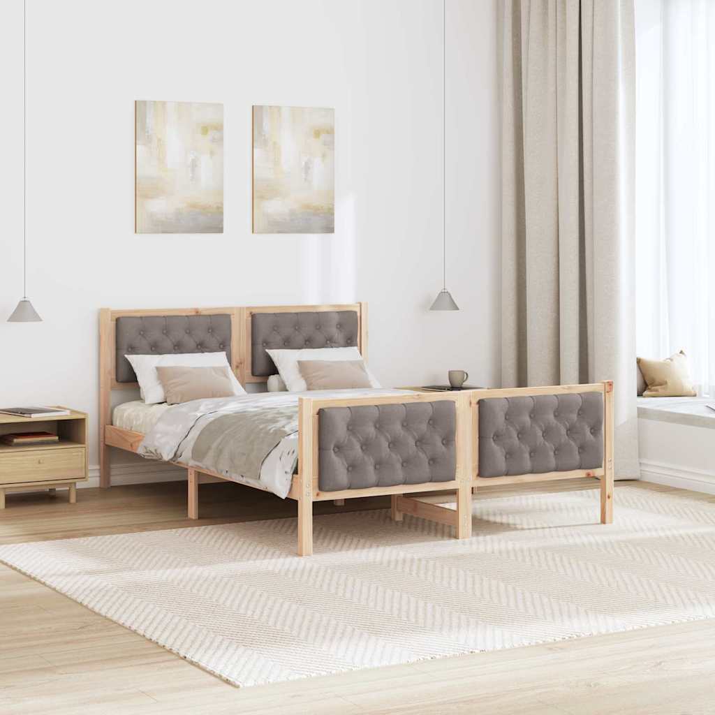 Sengestel med hovedgærde Gråbrun 140 x 200 cm Massiv fyrretræ