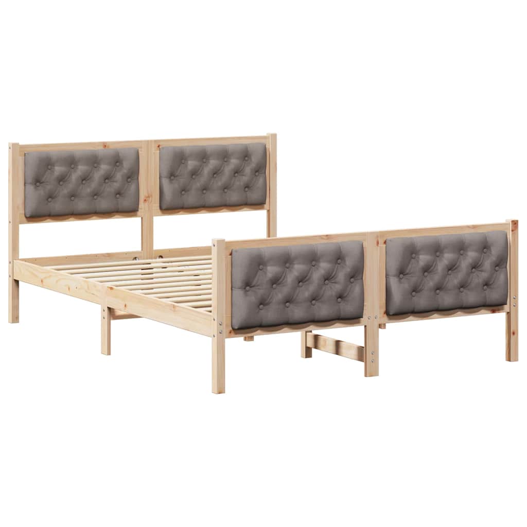 Sengestel med hovedgærde Gråbrun 140 x 200 cm Massiv fyrretræ