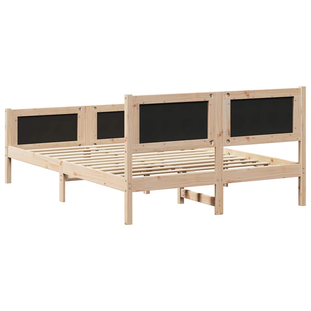 Sengestel med hovedgærde Gråbrun 140 x 200 cm Massiv fyrretræ