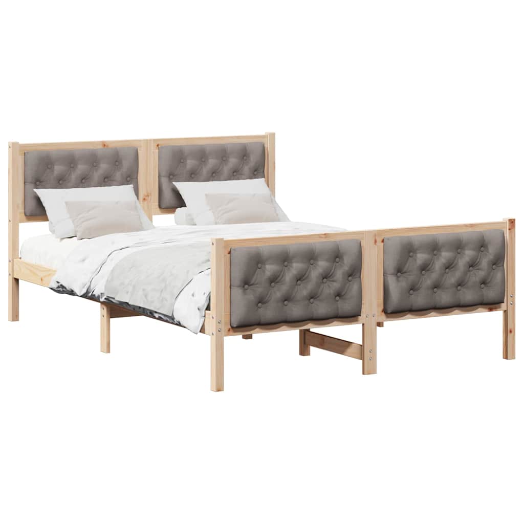 Sengestel med hovedgærde Gråbrun 140 x 200 cm Massiv fyrretræ