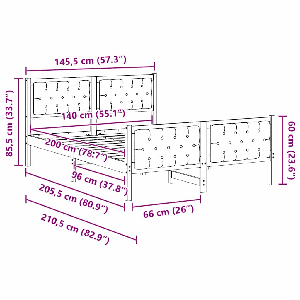 Sengestel med hovedgærde Gråbrun 140 x 200 cm Massiv fyrretræ