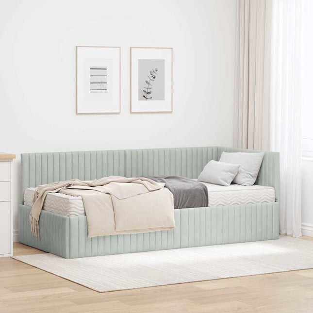 Hjørnesengramme med Madras med hovedgærde 2 pcs Lysegrå Fløjl