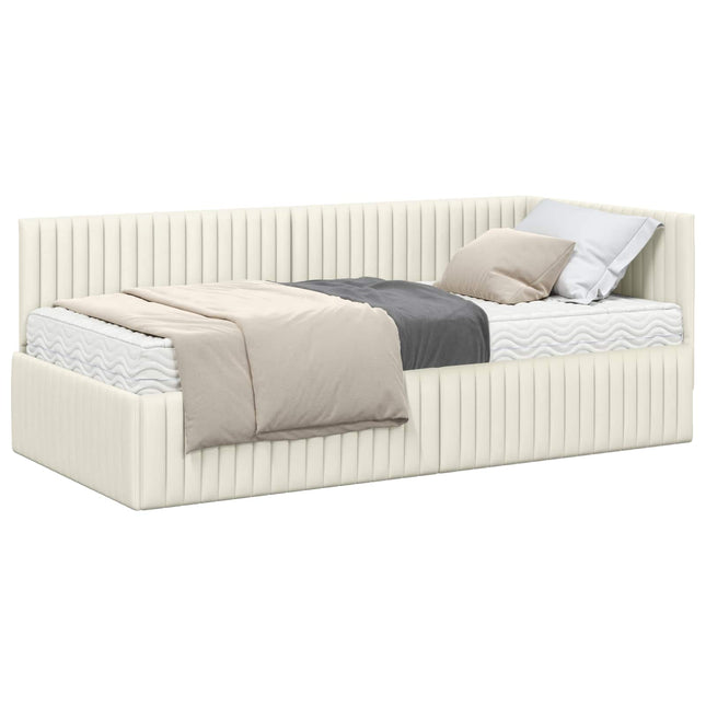 Hjørnesengramme med Madras 2 pcs Creme Fløjl