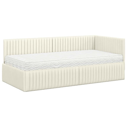 Hjørnesengramme med Madras med hovedgærde 2 stk. Creme Fløjl