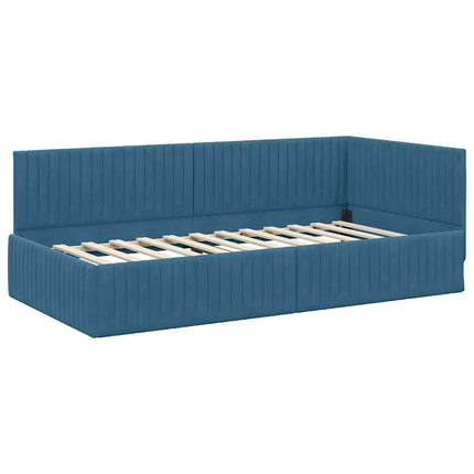 Hjørnesengramme med Madras med hovedgærde 2 stk. Blå Fløjl