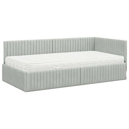 Hjørnesengramme med Madras med hovedgærde 2 pcs Lysegrå Fløjl