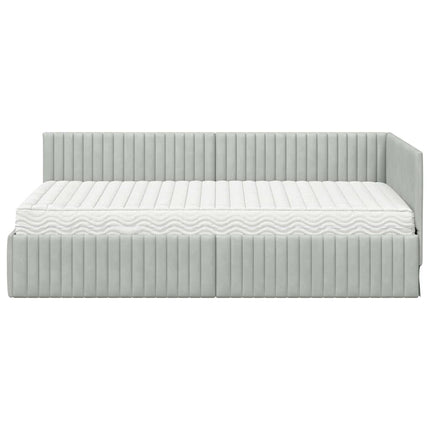 Hjørnesengramme med Madras med hovedgærde 2 pcs Lysegrå Fløjl
