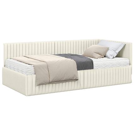 Hjørnesengramme med Madras med hovedgærde 2 stk. Creme Fløjl