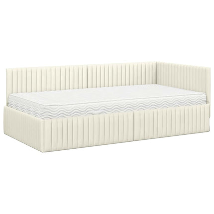 Hjørnesengramme med Madras med hovedgærde 2 stk. Creme Fløjl