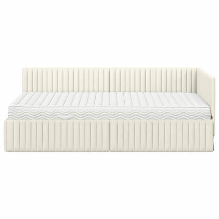 Hjørnesengramme med Madras med hovedgærde 2 stk. Creme Fløjl