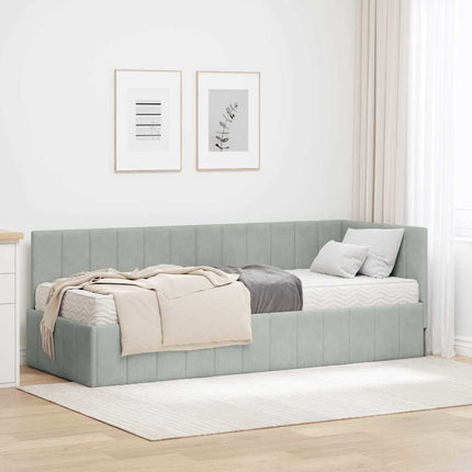 Hjørnesengramme med Madras med hovedgærde 2 pcs Lysegrå Fløjl