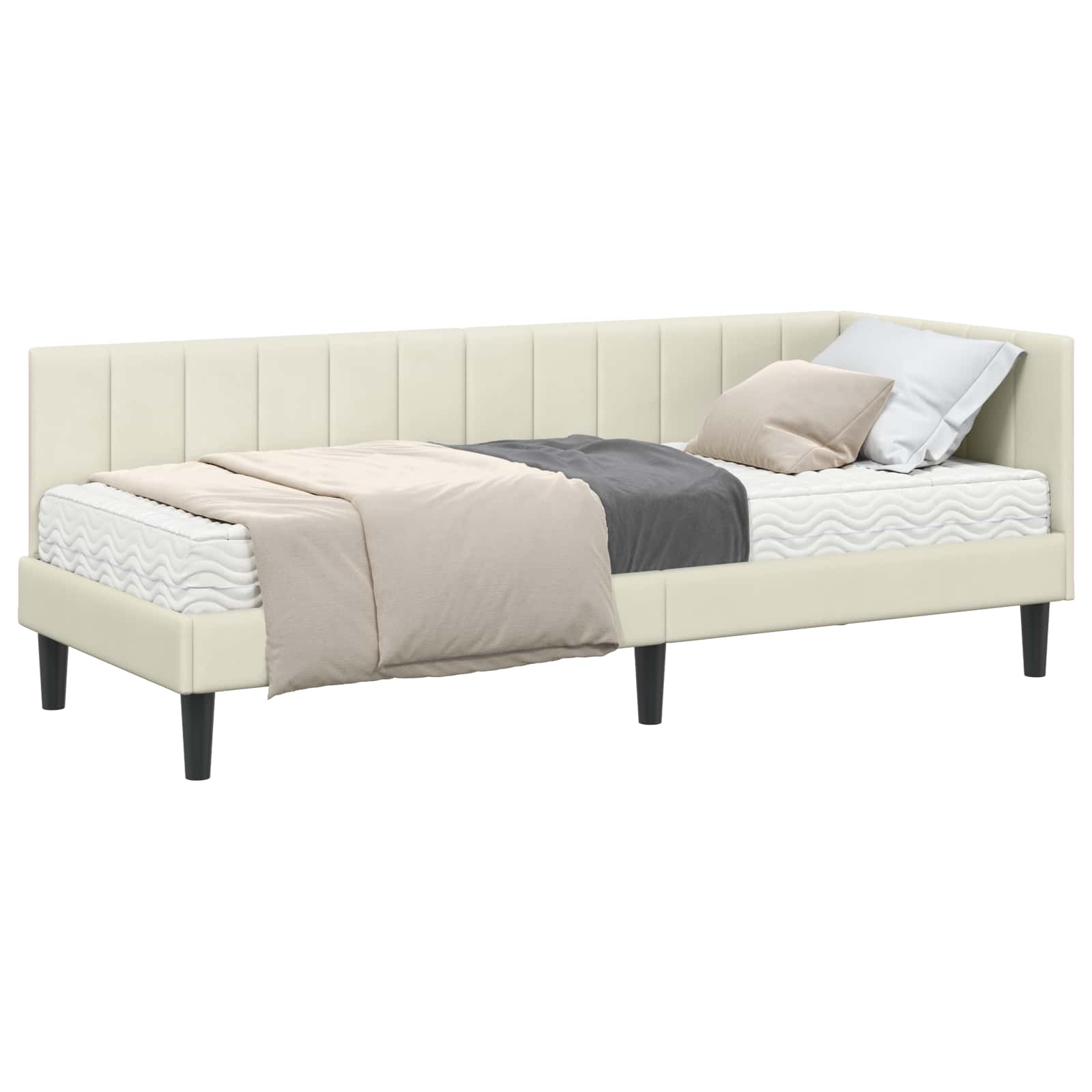 Hjørnesengramme med Madras med hovedgærde 2 pcs Creme Fløjl