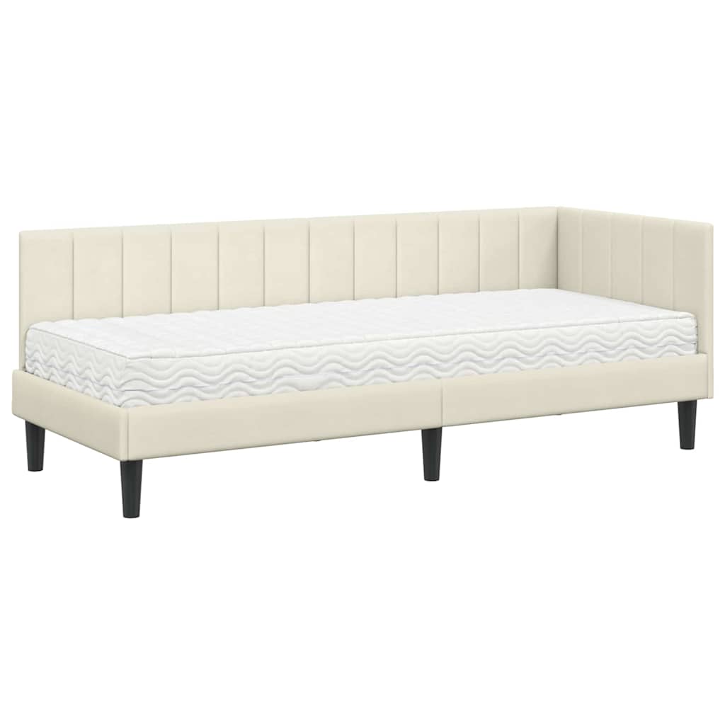 Hjørnesengramme med Madras med hovedgærde 2 pcs Creme Fløjl