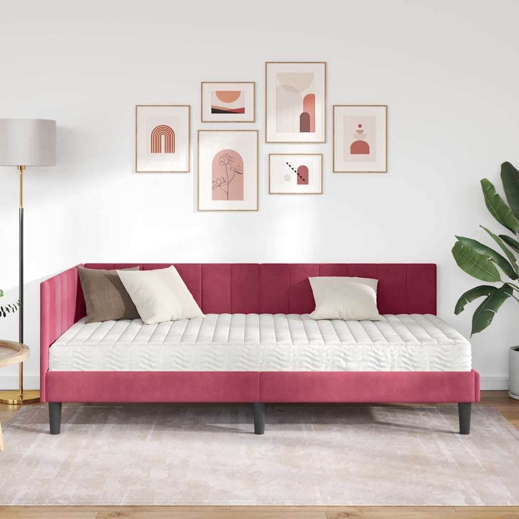 Hjørnesengramme med Madras med hovedgærde 2 pcs Grøn Fløjl