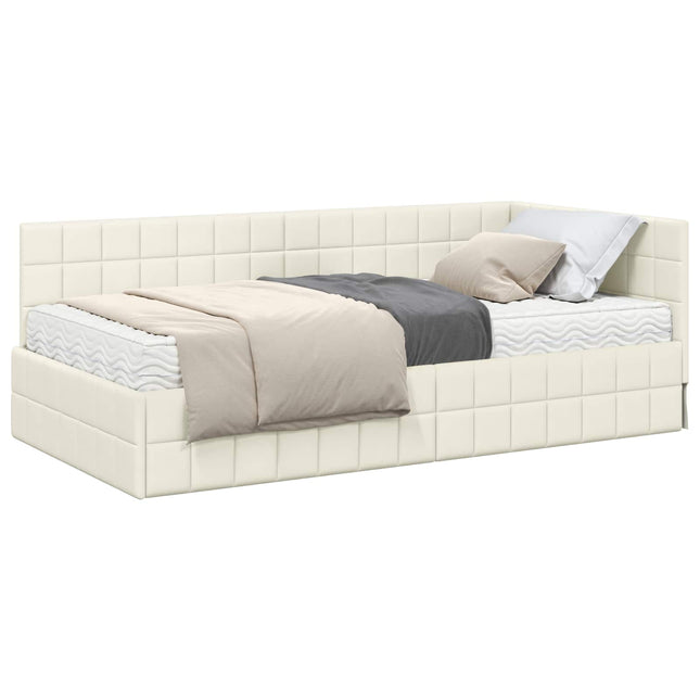 Hjørnesengramme med Madras med hovedgærde 2 pcs Creme Fløjl
