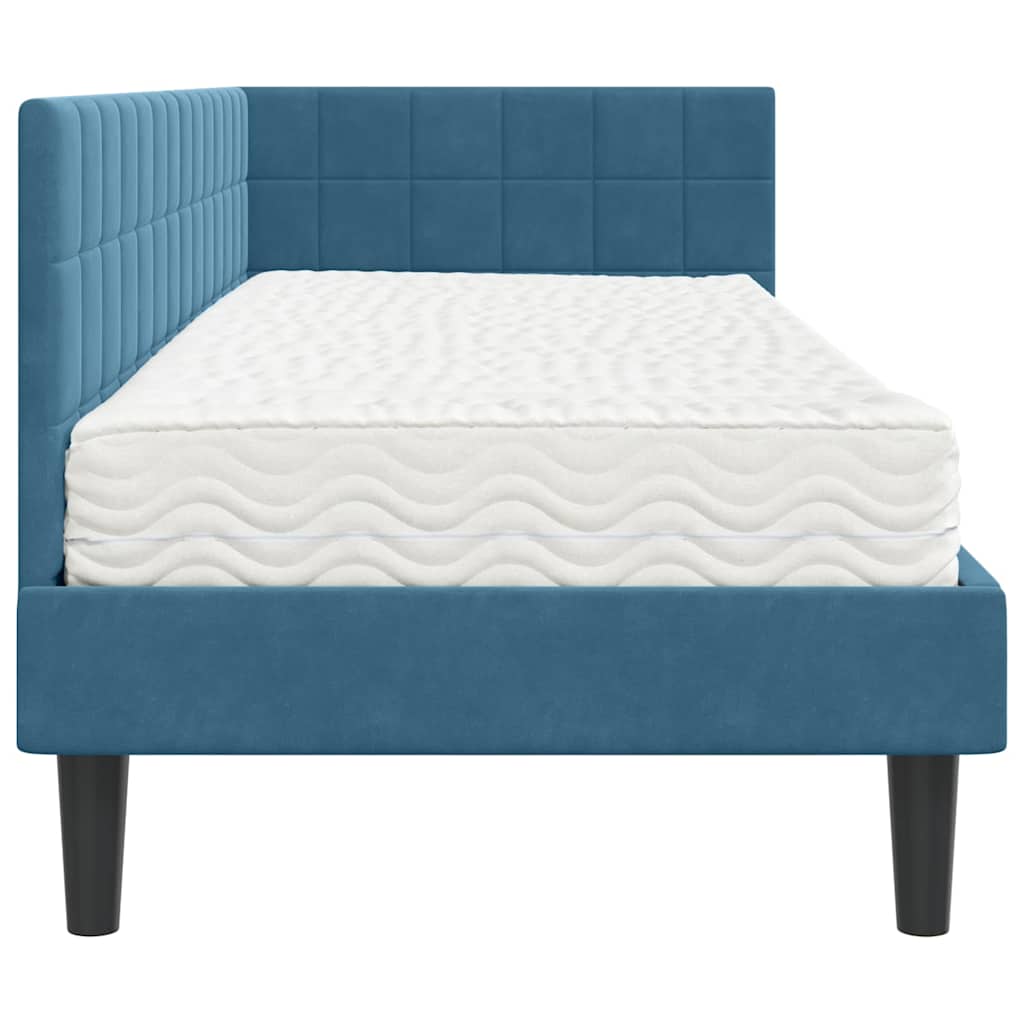 Hjørnesengramme med Madras med hovedgærde 2 pcs Blå Fløjl