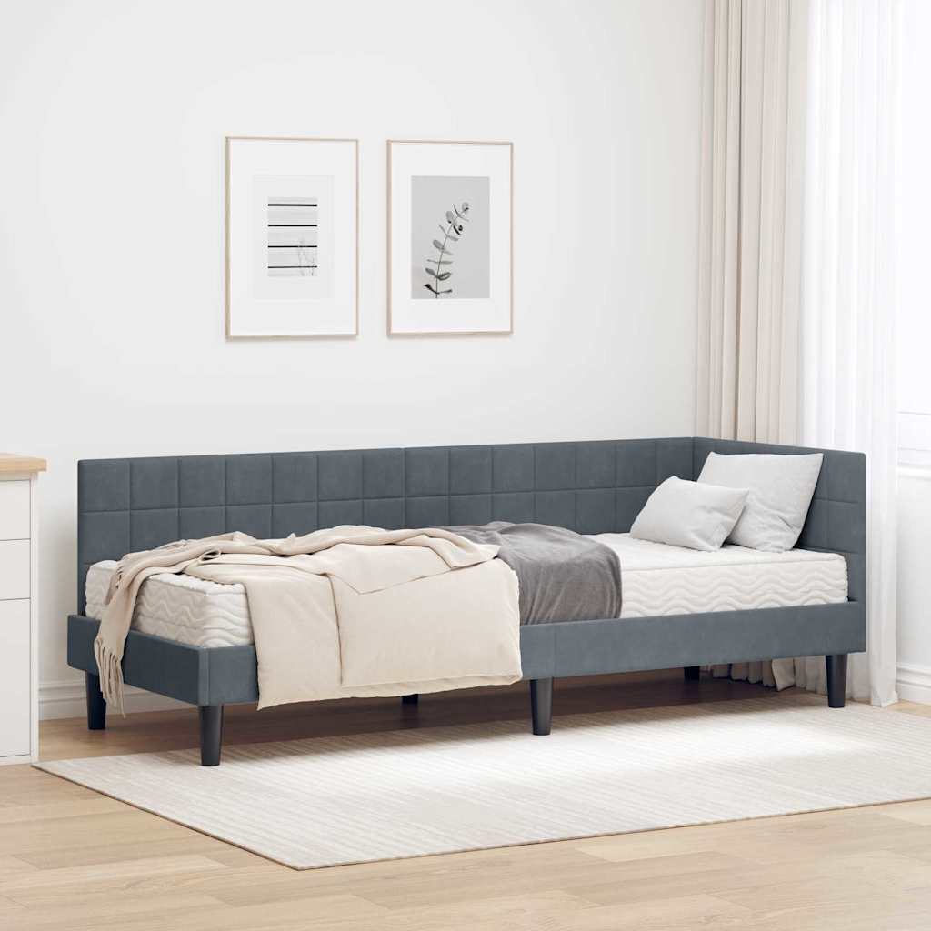 Hjørnesengramme med Madras med hovedgærde 2 pcs Grå Fløjl