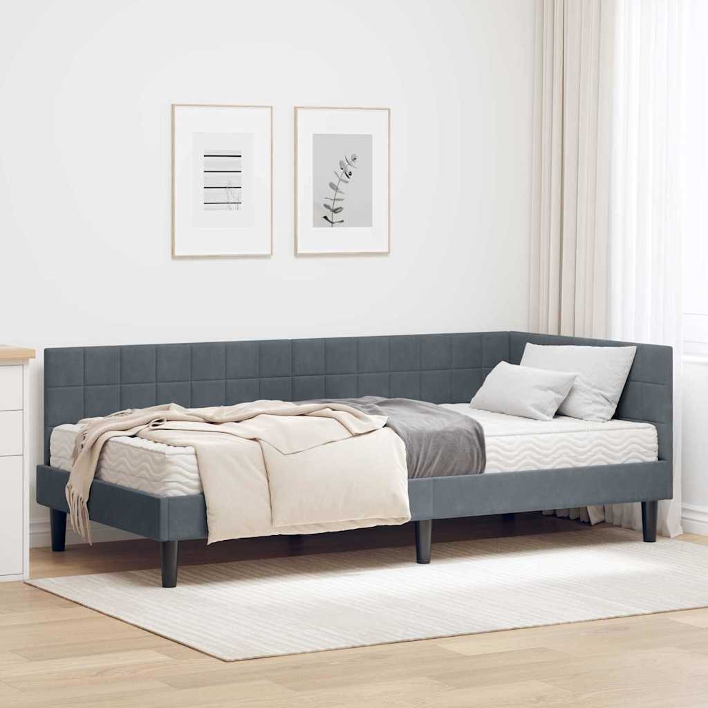 Hjørnesengramme med Madras med hovedgærde 2 pcs Grå Fløjl