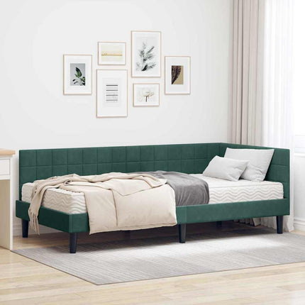 Hjørnesengramme med Madras 2 stk. Mørkegrøn 90 x 200 cm Fløjl