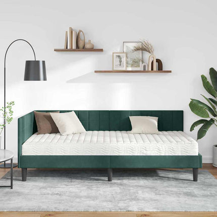 Hjørnesengramme med Madras 2 stk. Mørkegrøn 90 x 200 cm Fløjl