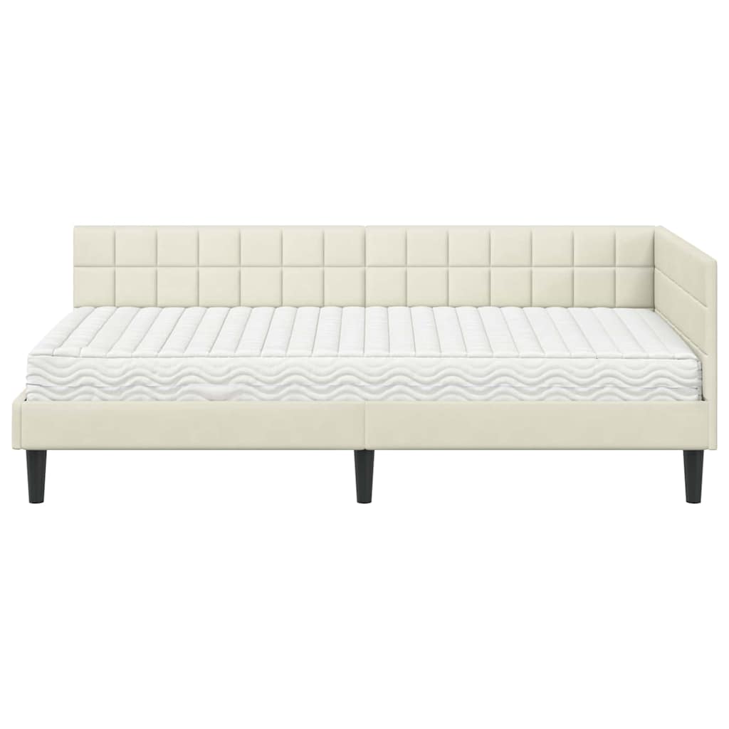 Hjørnesengramme med Madras med hovedgærde 2 pcs Creme Fløjl
