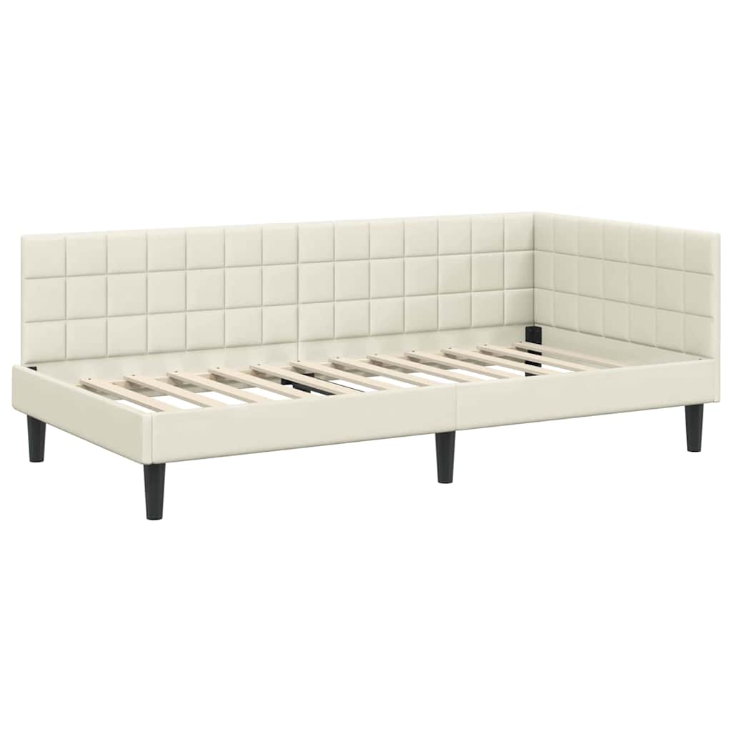 Hjørnesengramme med Madras med hovedgærde 2 pcs Creme Fløjl