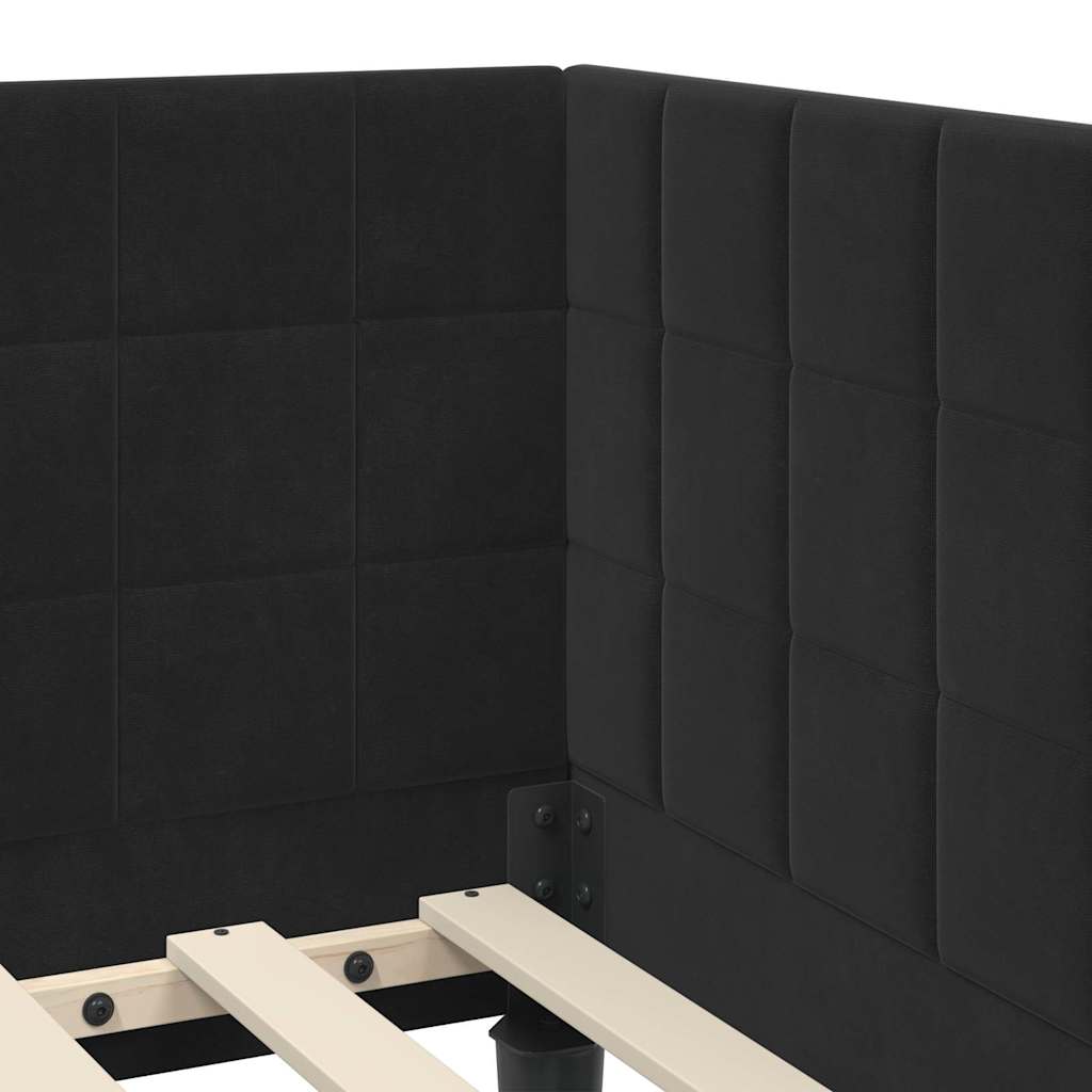 Hjørnesengramme med Madras med hovedgærde 2 pcs Sort Fløjl