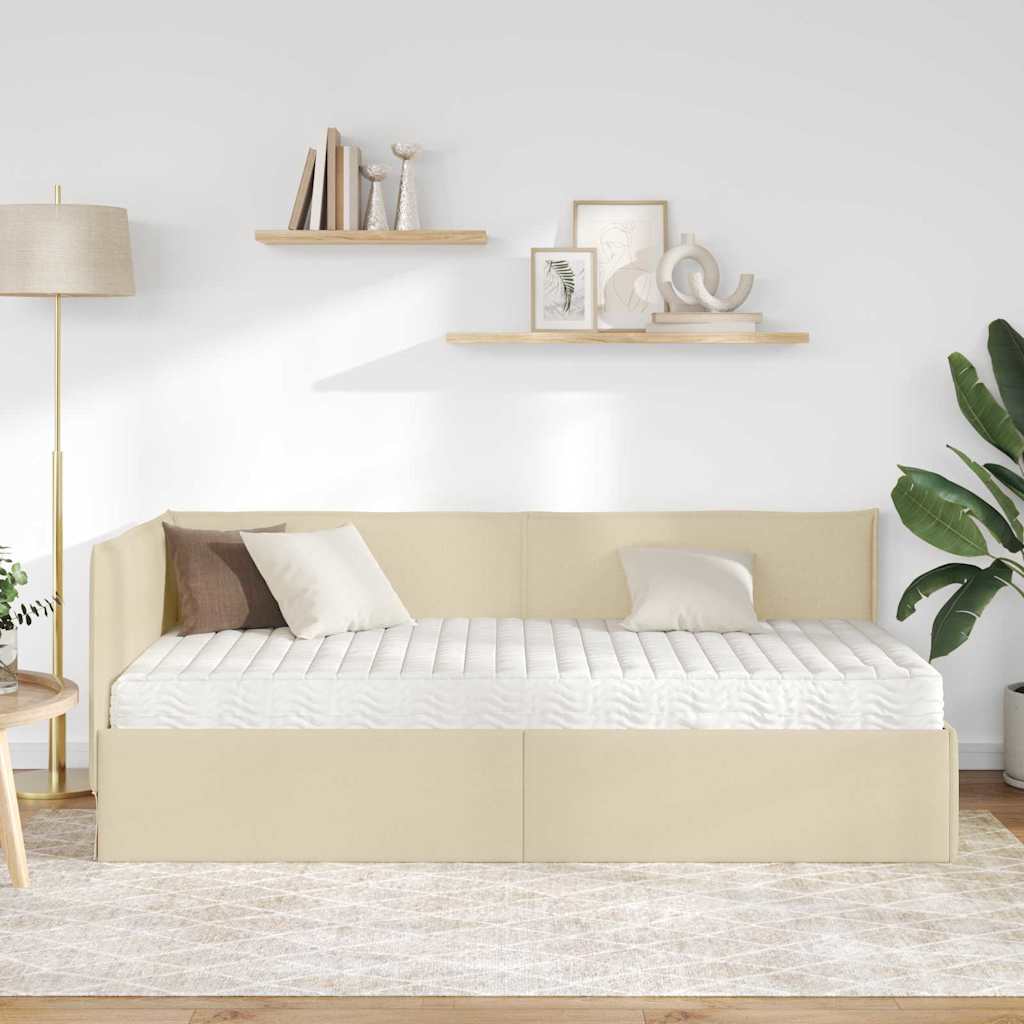 Hjørnesengramme med Madras med hovedgærde 2 pcs Creme Fløjl