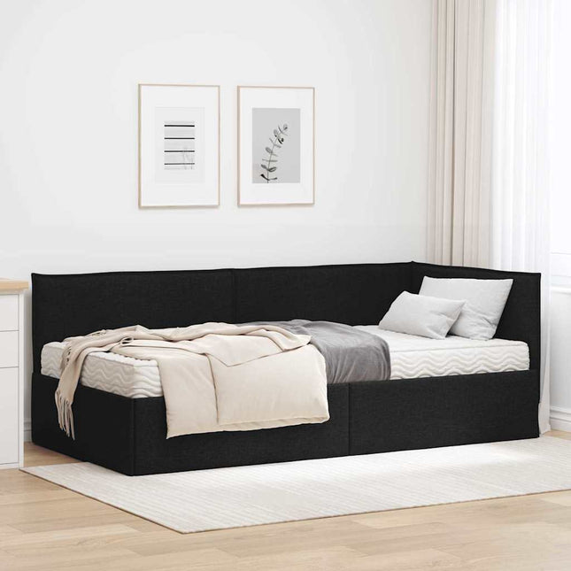 Hjørnesengramme med Madras 2 stk. Sort 100 x 200 cm Fløjl