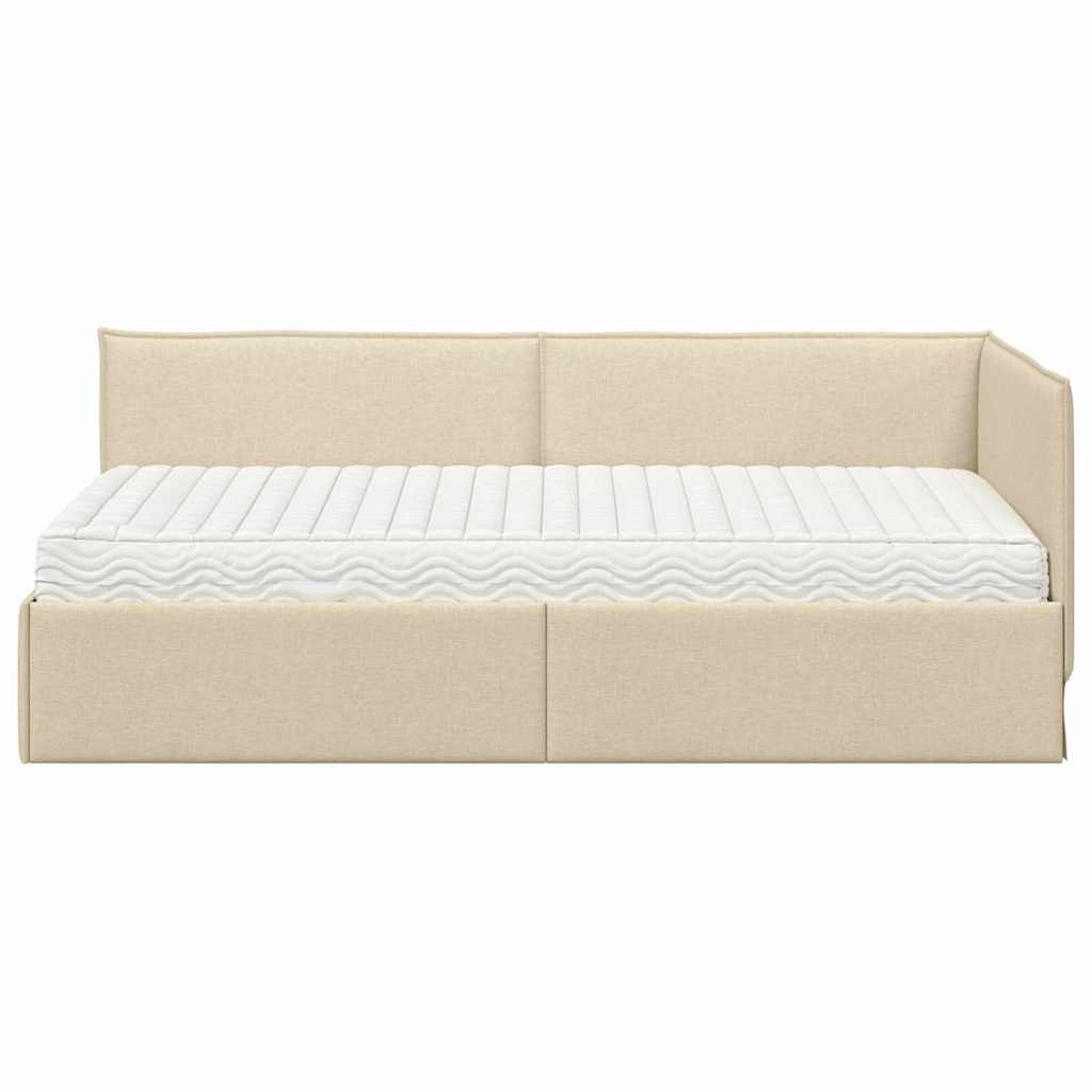 Hjørnesengramme med Madras med hovedgærde 2 pcs Creme Fløjl