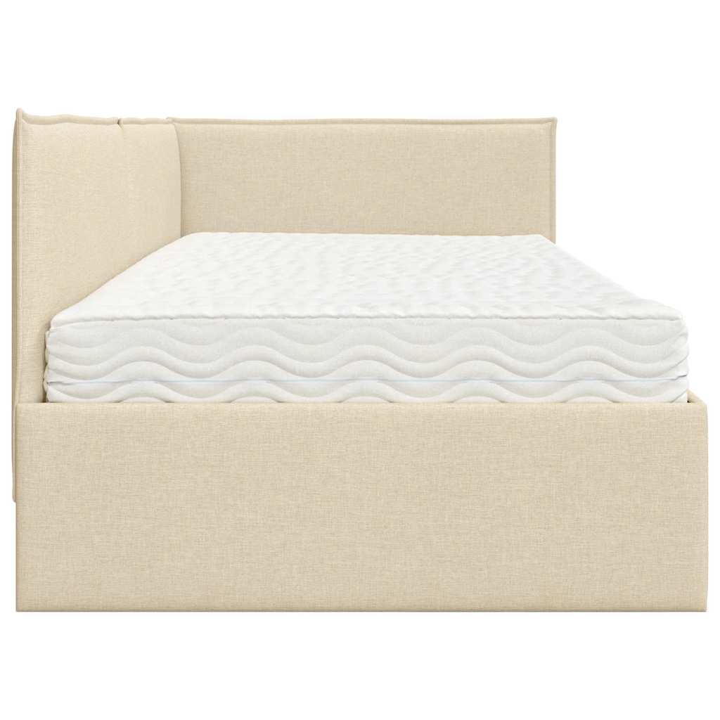 Hjørnesengramme med Madras med hovedgærde 2 pcs Creme Fløjl