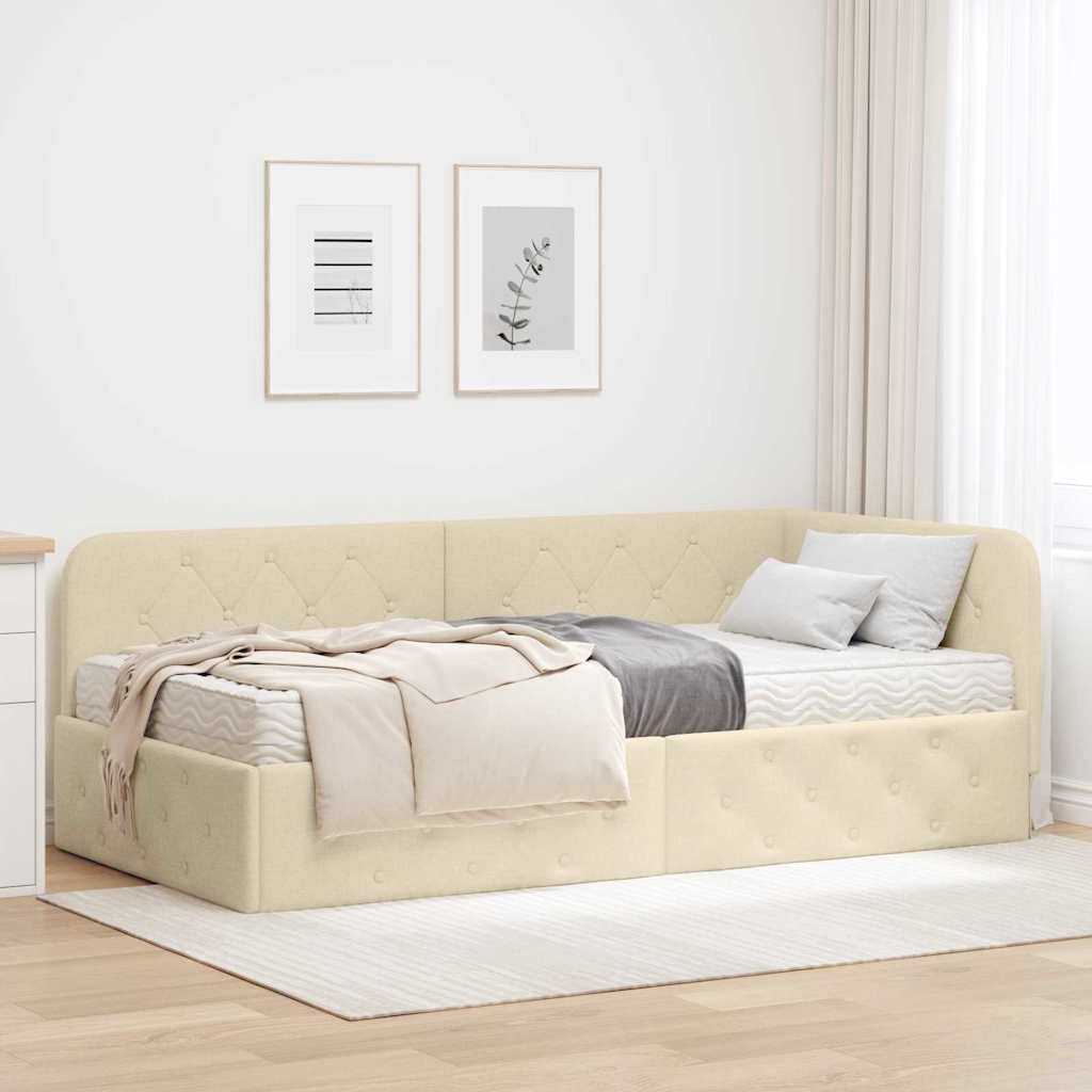 Hjørnesengramme Creme 100 x 200 cm Stof